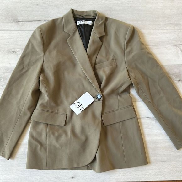 Zara Oversized Blazer Khaki Green L NWT - Picture 4 of 6